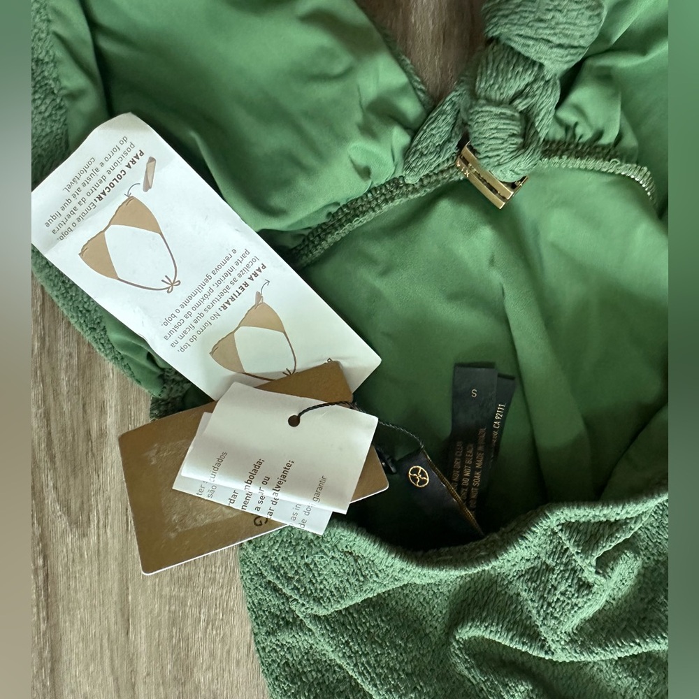 VIX Paula Hermanny army green seersucker one‎ piece NWT Size Small - Picture 2 of 4